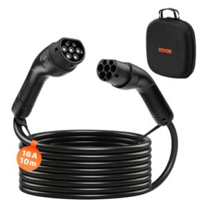 Cable de Carga para Vehículos Eléctricos, 16 A, 10 m, 11 kW, Alargador, Compatible con Cargadores de Vehículos Eléctricos Tipo 2, Trifásico CA 480 V 50 Hz, IP65, con Bolsa de Transporte