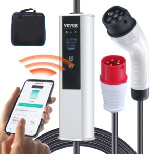 Cargador Portátil para Vehículos Eléctricos Tipo 2 IEC6219 Cargador para Coche Eléctrico 16 A 3,68 kW Monofásico 11 kW Cable de Carga Trifásico 7,5 m CEE 16 Enchufe LCD IP66 con Bolsa Gancho