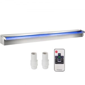 Fuente Rectangular para Piscina Acero Inoxidable Cascadas para Piscinas 90 x 11,5 x 8 cm Fuente de Piscina Exterior Flujo de Agua con Tira LED de Colores de Jardín Patio Estanque