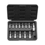 13 PCS Juego de Vasos con Punta TORX, Estrella T8 - T60, Acero de Aleación S2 y Acero Cr-V, Impulsores de 1/4", 3/8" y 1/2", con Estuche de Almacenamiento, para Manual Reparación de Automóviles