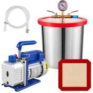Bomba de Vacío 3 CFM 1/4 HP Cubo 12 L Carcasa de Aleación de Aluminio Bomba de Vacío de Aire Acondicionado 1720 RPM 220V Bomba de Vacío para Desgasificar Siliconas, Aceites Esenciales, Uretanos