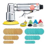 Mini Lijadora Neumática 25/50/76 mm Lijadora Orbital Aleatoria Velocidad 15000 rpm Lijadora para Carrocería de Automóvil 58 PCS con Esponjas Onduladas Papeles de Lija Almohadillas de Lana