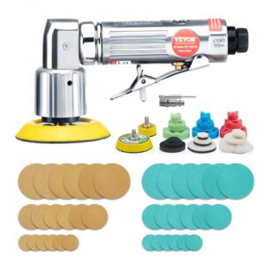 Mini Lijadora Neumática 25/50/76 mm Lijadora Orbital Aleatoria Velocidad 15000 rpm Lijadora para Carrocería de Automóvil 58 PCS con Esponjas Onduladas Papeles de Lija Almohadillas de Lana