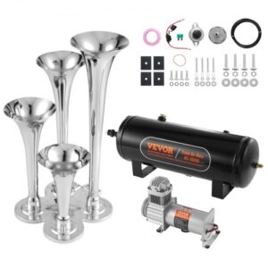 Kit de 4 Bocinas de Trompeta Bocina de Automóvil de 150dB con Compresor de Aire de 110 160 PSI Tanque de Aire de 10L Bocina de Aire Universal de 12 V para Todos los Vehículos Trenes Barcos Auto