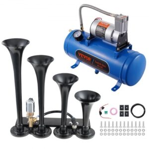 Kit de 4 Bocinas de Trompeta Bocina de Automóvil de 150 dB con Compresor de Aire de 90 120 PSI Tanque de Aire de 6 L Bocina de Aire Universal de 12 V para Todos los Vehículos Trenes Barcos Auto