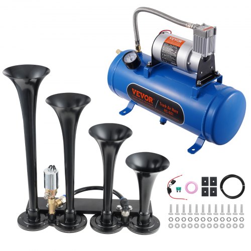 Kit de 4 Bocinas de Trompeta Bocina de Automóvil de 150 dB con Compresor de Aire de 90 120 PSI Tanque de Aire de 6 L Bocina de Aire Universal de 12 V para Todos los Vehículos Trenes Barcos Auto