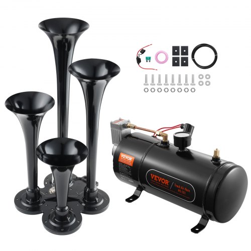 Kit de 4 Bocinas de Trompeta Bocina de Automóvil de 150 dB con Compresor de Aire de 90 120 PSI Tanque de Aire de 3 L Bocina de Aire Universal de 12 V para Todos los Vehículos Trenes Barcos Auto