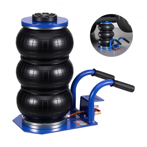 Gato Neumático de 3 T con 6 Tubos de Acero, Mango Corto y Triple Bolsa de Aire, Altura Máxima de Elevación de 45 cm, para Coches, SUV, Camionetas y Talleres, 510 x 268 x 140–450 mm, Azul