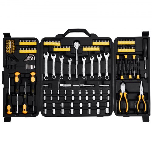 221 PCS Kit de Herramientas Mecánicas SAE y Métricas con Dados con Impulsión, Puntas, Llaves, Mango de Trinquete, Accesorios y Estuche de Almacenamiento de Plástico para Reparación de Automóvil