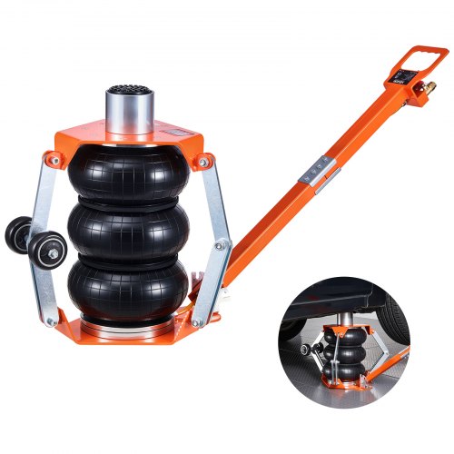 Gato Neumático para Coches 3 T con Columna Elevada, Manivela Ajustable y Triple Suspensión Neumática, Altura de Elevación de 145 a 410 mm, para Coches, SUV y Camionetas, 1270 x 590 x 145 mm