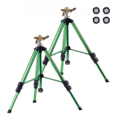 2 PCS Aspersor de Impacto Sobre Base de Trípode Aspersores de Trípode de Altura Ajustable con Cabezal de Latón y Conector de G3/4", Aspersor de Riego de Cobertura de Área Grande de 360°, Verde