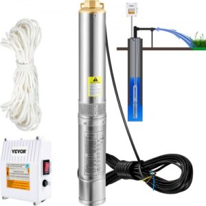 Bomba de Pozo Profundo Motor de 370 W Bomba Sumergible para Pozo 230V 50Hz Bomba de Agua Sumergible para Pozos Flujo Máximo de 110 L/min con Caja de Control Externa para Tierras de Cultivo Minas