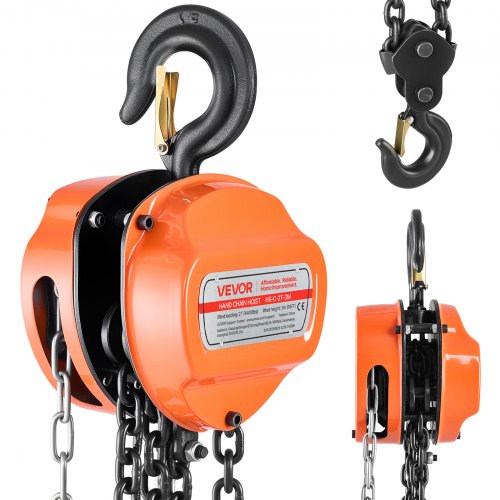 Polipasto de Cadena Manual, Capacidad de 2 T, Polipasto Manual con Cadena Galvanizada G80 Mejorada, Altura de Elevación de 3 m, para Garaje, Almacén y Maquinaria Automotriz, Color Naranja