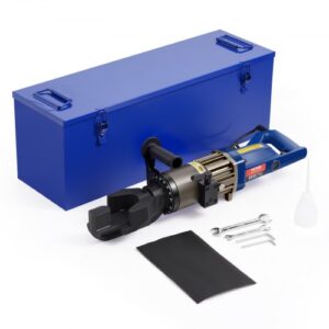Dobladora de Varillas de Refuerzo Hidráulica Eléctrica, 1500 W, hasta 6-20 mm en 4 Segundos, Acero de Alta Potencia con Caja de Herramientas y Lata de Aceite, Negro y Azul, 630 x 170 x 200 mm
