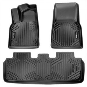 Alfombrillas para el Suelo de Coche, Tesla Model Y 2021 2024, 3 Piezas de Revestimientos para la Primera y Segunda Fila, TPE, para Todo Tipo de Clima, Fácil de Limpiar y Seguro para SUV, Negro