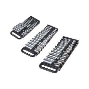 Kit de Organizador de Dados Portátil, 3 PCS de Bandejas de Enchufes Métricos SAE de 1/4'', 3/8'', 1/2'', Capacidad de 76 Enchufes con Mango y Base Magnética para Cajón de Caja de Herramientas