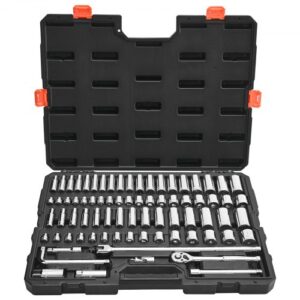 Juego de Vasos de 9,5 mm, SAE y Métricos, con Carraca Profunda y Poco Profunda, con Accesorios y Estuche, Acero de Aleación CR-V, para Reparación de Automóviles, 535 x 410 x 89 mm, 76 uds