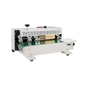 Selladora de Bolsas Continua de Banda de Acero al Carbono, Ancho de Sellado de 6-12 mm, Selladora de Banda Horizontal con Control de Temperatura Digital para Películas de Plástico de 0,02-0,8mm