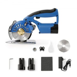 Cortador de Tela Rotativo Eléctrico de 150 W, Tijeras de Coser Eléctricas Inalámbricas Grosor de Corte de 27 mm, Cuchilla de 100 mm, 5 Velocidades Ajustables, Autoafilable para Cortar Textiles