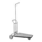 Carro de Equipaje, Carga de 272 kg, Carro de Botones de 3 Ruedas de Acero Inoxidable con Plataforma Alfombrada Gris y Ruedas de Goma, Ideal para Centros de Convenciones, Hoteles, Plateado