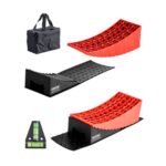 Niveladores para Autocaravanas, Calzos para Ruedas de hasta 4000 kg, Altura 10 cm, Niveladores Curvos de Alta Resistencia, con Tapete Antideslizante y Bolsa de Transporte, 450 x 155 x 5 mm