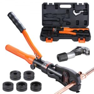 Herramienta de prensado hidráulica de tuberías para accesorios de tubos de cobre, alicates de prensado con mordazas de cambio rápido V12, V15, V18, V22, V28, kit de prensa giratorio de 360° para espacios confinados, accesorios en T accionados hidráulicamente