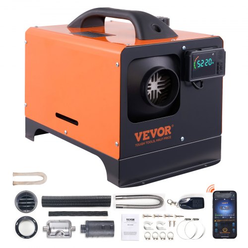 Calentador Diésel Portátil Todo en Uno 12V 5kW Calentador de Aire Diésel 0,16 0,52 L/h 8~36°C Ajustable 15 20 m² LCD Bluetooth Mando a Distancia Depósito de 5 L para Autocaravana Sin Instalación