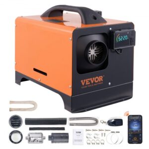 Calentador Diésel Portátil Todo en Uno 12V 5 8KW Calentador de Aire Diésel 0,16 0,62 L/h 8~36°C Ajustable 20 25 m² LCD Bluetooth Mando a Distancia Depósito de 5 L para Autocaravana Sin Instalación