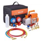 Bomba de Vacío y Manómetro de 115 L/min para Aire Acondicionado de una Sola Etapa de Paletas Rotativas con Detector de Fugas y Bolsa de Transporte para Refrigerantes R134a, R22, R410a y R1234YF