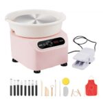 Torno de Alfarería Eléctrico 280 mm 350 W con Pedal Pantalla Táctil LCD Mini Torno de Alfarería con 4 Patas de Soporte Rango de Velocidad de 50 300 rpm para Manualidades de Cerámica DIY, Rosa