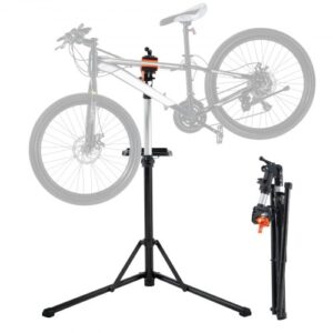 Soporte Plegable para Taller de Bicicletas Carga de 30 kg Soporte de Reparación de Bicicletas Ajustable en Altura, Abrazadera Giratoria de 360° con Soporte para Herramientas para Mantenimiento