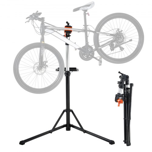 Soporte Plegable para Taller de Bicicletas Carga de 30 kg Soporte de Reparación de Bicicletas Ajustable en Altura, Abrazadera Giratoria de 360° con Soporte para Herramientas para Mantenimiento