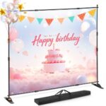 Soporte para Fondos de Fotografía, 66 "- 120" Anchura Ajustable Soporte de Banner para Telón de Fondo Altura 37 "- 96" Negro para Feria Comercial Ligero Telescópico Ajustable Expositor