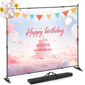Soporte para Fondos de Fotografía, 66 "- 120" Anchura Ajustable Soporte de Banner para Telón de Fondo Altura 37 "- 96" Negro para Feria Comercial Ligero Telescópico Ajustable Expositor