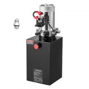 Bomba Hidráulica de Simple Efecto 10 Cuartos 12 V CC, Bomba del Remolque Volquete Caudal de 3,4 L/min, con Depósito Metálico para Elevación de Vehículos, Elevadores de Tijera, Apiladores