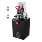 Bomba Hidráulica de Efecto Doble 12 Cuartos 12 V CC, Bomba del Remolque Volquete Caudal de 3,4 L/min, con Depósito Metálico para Elevación de Vehículos, Elevadores de Tijera, Apiladores