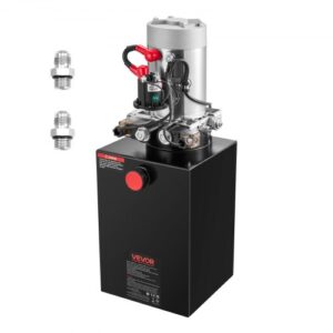 Bomba Hidráulica de Efecto Doble 12 Cuartos 12 V CC, Bomba del Remolque Volquete Caudal de 3,4 L/min, con Depósito Metálico para Elevación de Vehículos, Elevadores de Tijera, Apiladores