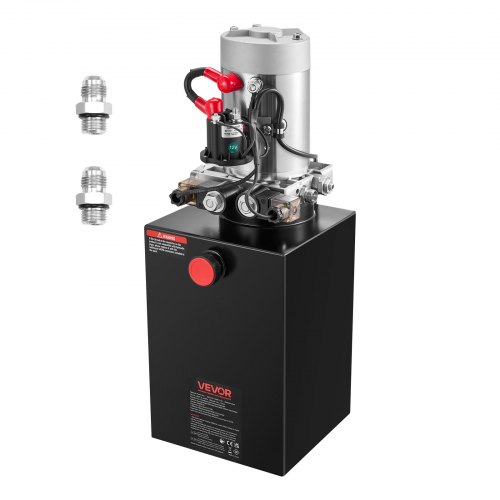 Bomba Hidráulica de Efecto Doble 12 Cuartos 12 V CC, Bomba del Remolque Volquete Caudal de 3,4 L/min, con Depósito Metálico para Elevación de Vehículos, Elevadores de Tijera, Apiladores