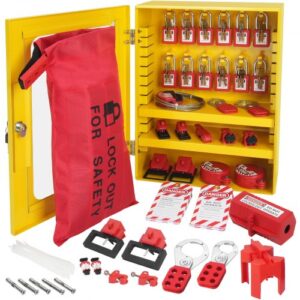 Kit de Etiquetado de Bloqueo Eléctrico, Estación de Etiquetado de Bloqueo de Seguridad de 59 Piezas con Candados, Cerrojos, Etiquetas, Bridas, Bloqueo de Enchufe, Bloqueo de Disyuntor, Caja