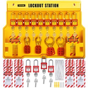 Kit de Candado de Seguridad 58 PCS Kit de Bloqueo y Etiquetado 14 Candados Cerraduras de bloqueo y etiquetado 39,37x55,88 cm con Cerrojos de 6 Orificios para Maquinaria, Equipos Eléctricos
