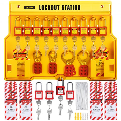 Kit de Candado de Seguridad 58 PCS Kit de Bloqueo y Etiquetado 14 Candados Cerraduras de bloqueo y etiquetado 39,37x55,88 cm con Cerrojos de 6 Orificios para Maquinaria, Equipos Eléctricos
