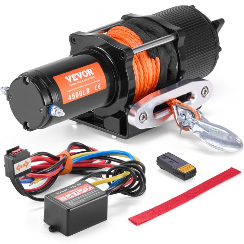 Cabrestante Eléctrico ATV/UTV 2041 kg con Cuerda Sintética y Control Remoto