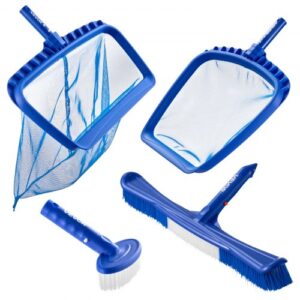 Kit de Limpieza de Piscinas, con 2 Cabezales de Cepillo Extraíbles (51/14 cm) y 2 Redes Desnatadoras, Juego de Herramientas de Limpieza para Piscinas Enterradas/Elevadas para Hojas, Sin Poste