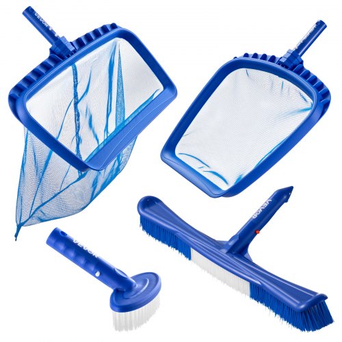 Kit de Limpieza de Piscinas, con 2 Cabezales de Cepillo Extraíbles (51/14 cm) y 2 Redes Desnatadoras, Juego de Herramientas de Limpieza para Piscinas Enterradas/Elevadas para Hojas, Sin Poste