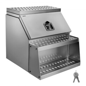Caja de Herramientas para Camiones con Escalón 610 x 695 x 645 mm de Aluminio Resistente, con Montaje Lateral, con Cerradura, Manija en T y Llaves para Semirremolques, Remolques de Plataforma
