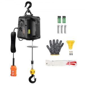 Polipasto Eléctrico 2 en 1 Cabrestante Eléctrico 498,95 kg Cabrestante de Elevación 1500 W Altura de Elevación 7 m Velocidad de Elevación 4 m/min Control Remoto con Cable para Garaje Remolque