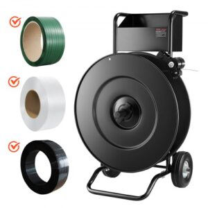 Carro Flejador, Apto para Bobinas de Flejado de PET/PP/Acero con Núcleo de 20,3/40,6 cm, con Freno de Tambor Mejorado y Bandeja Espaciosa Integrada para Herramientas, 520 x 630 x 990 mm