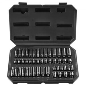 Juego de Vasos de Impacto con Impulsión de 6,35 mm 48 piezas Dados Profundos y Poco Profundos SAE de 4,8 a 14,3 mm y Métricos de 4 a 15 mm 6 Puntas Cr Mo para Reparación de Automóviles