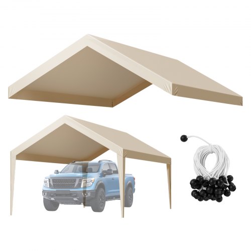 Toldo de Repuesto para Cochera de 6,09 x 3,65 m, Carpa de Garaje para Coche Tela de Polietileno Resistente a los Rayos UV, para Cubrir Vehículos, Maquinaria Agrícola, Beige, Marco No Incluido