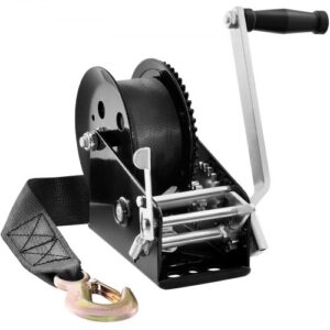 Cabrestante Manual Capacidad de Tracción 1587,5 kg Cabrestante para Remolque de Barco Manivela Resistente con Correa de Poliéster de 10 m con Trinquete Bidireccional para Remolque, Barco, ATV